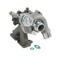 Billet turbocharger assembly with silver inlet pipe and mounting bracket