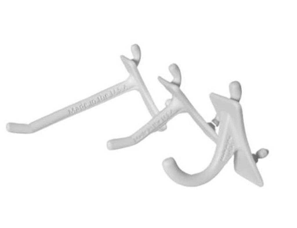 White J-hooks with curved prongs, snap-on pegboard hooks set