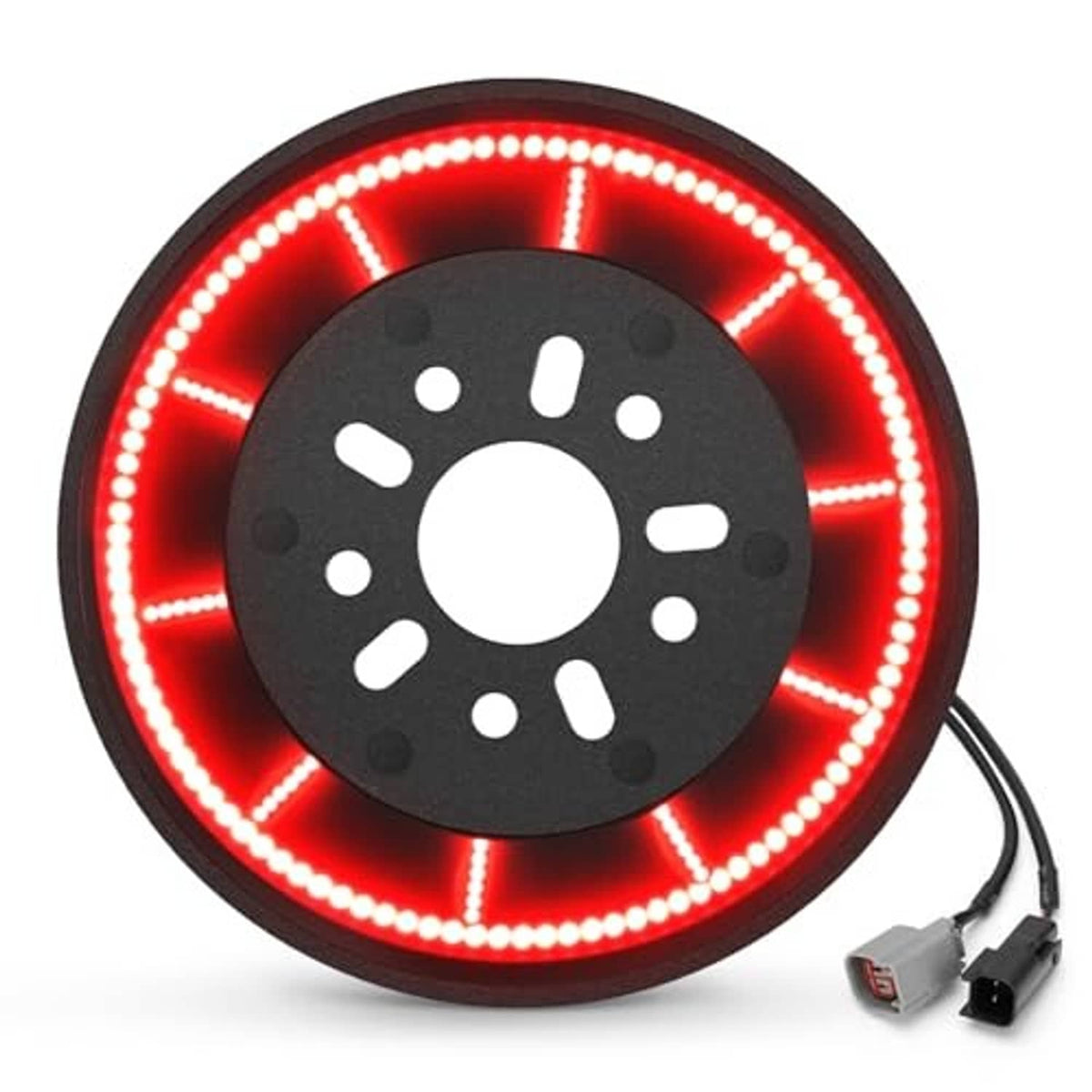 Round black spare tire LED brake light with red illuminated ring and wiring