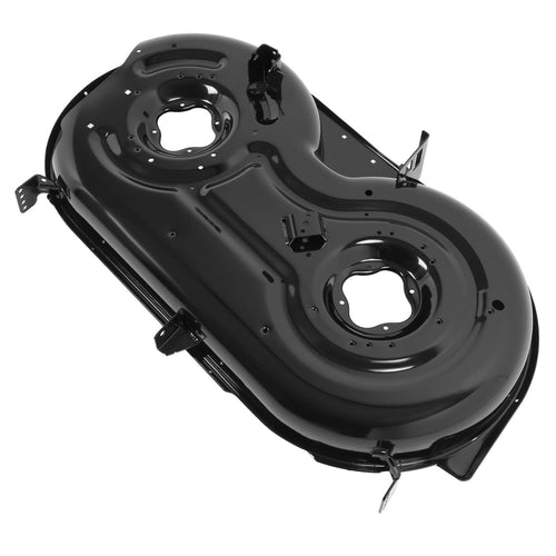 42" mower cutting deck assembly, black steel with two spindle openings and brackets