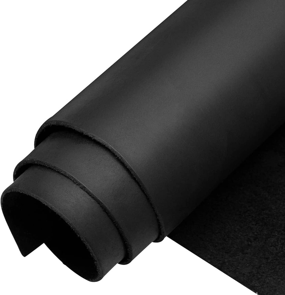 Black leather sheet roll with cut edge and dark underside visible