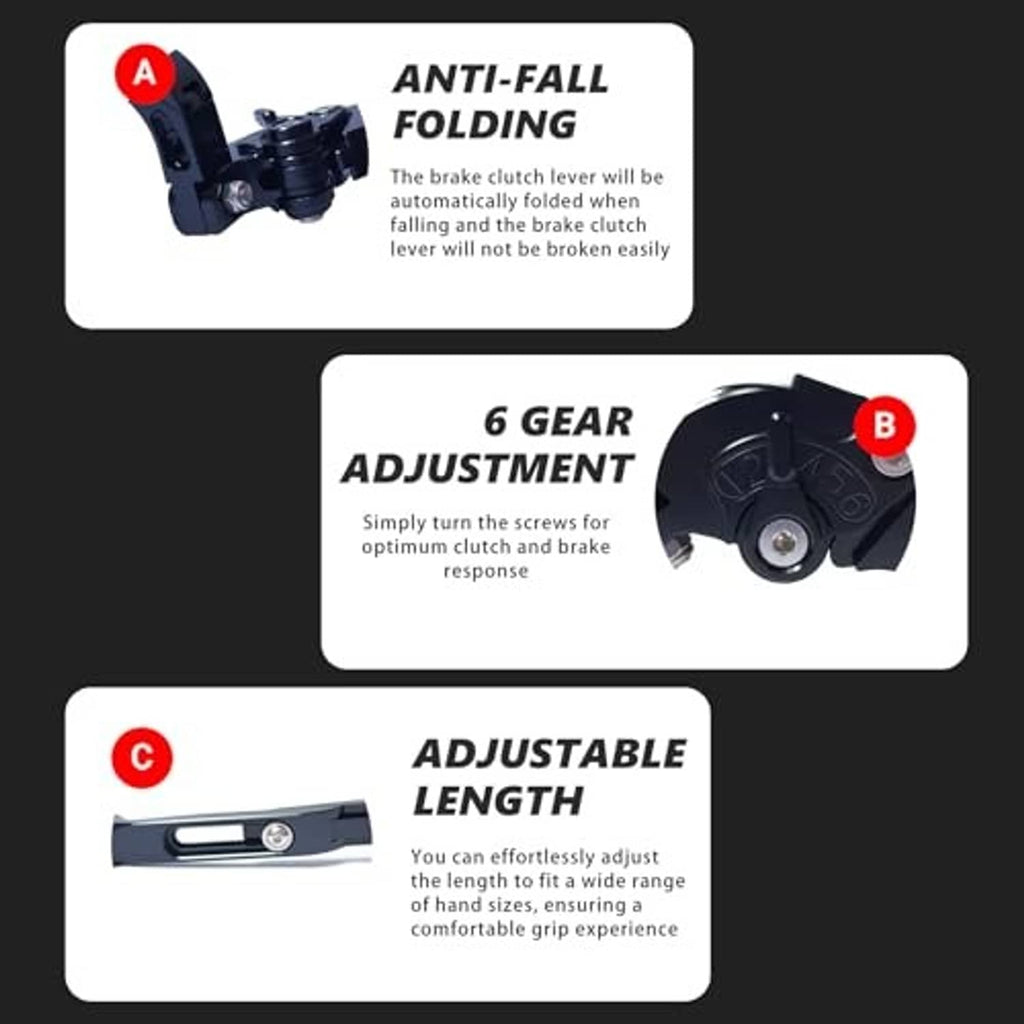 Adjustable folding brake and clutch lever set in dark blue-gray with black ends