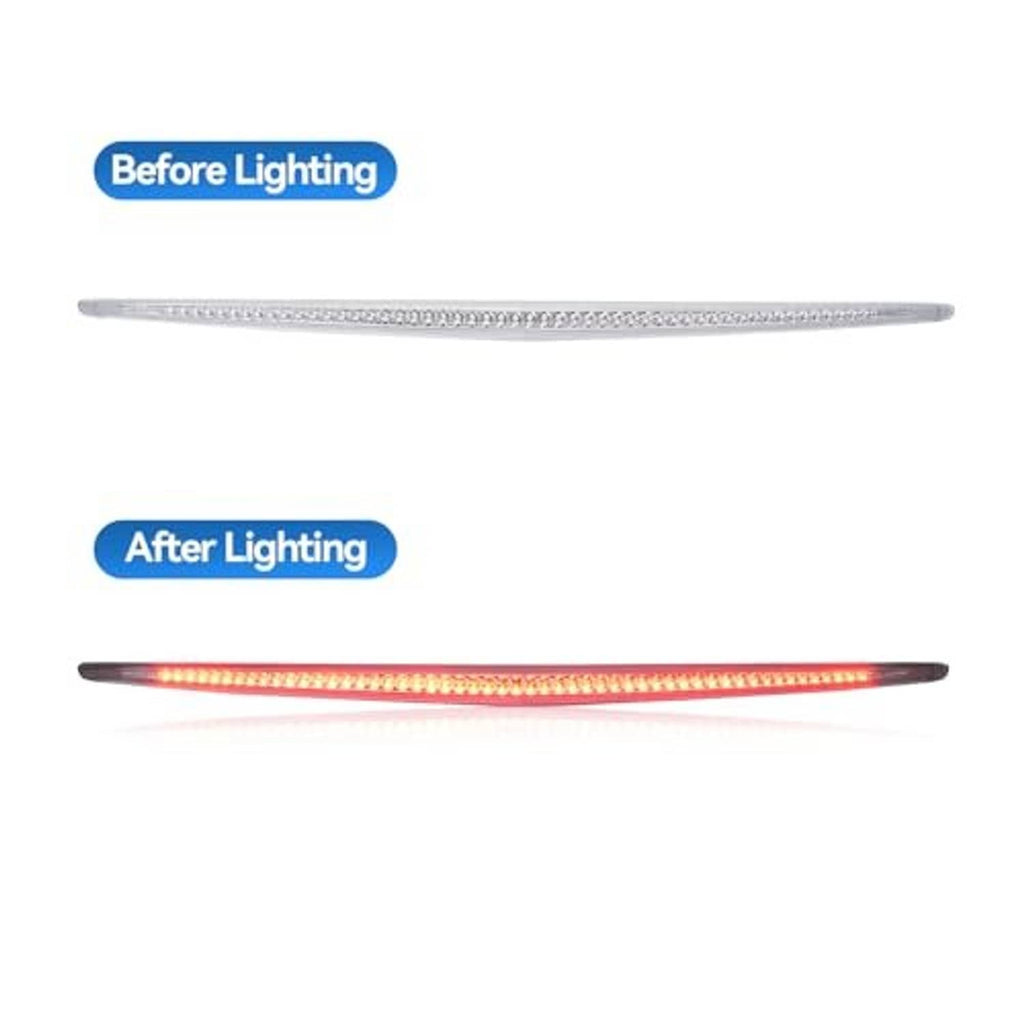 Third brake light bar showing unlit to red LED illuminated lighting