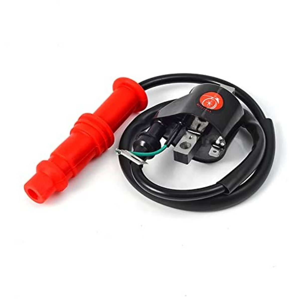 Ignition coil and CDI box kit with red spark plug boot and coiled black cable