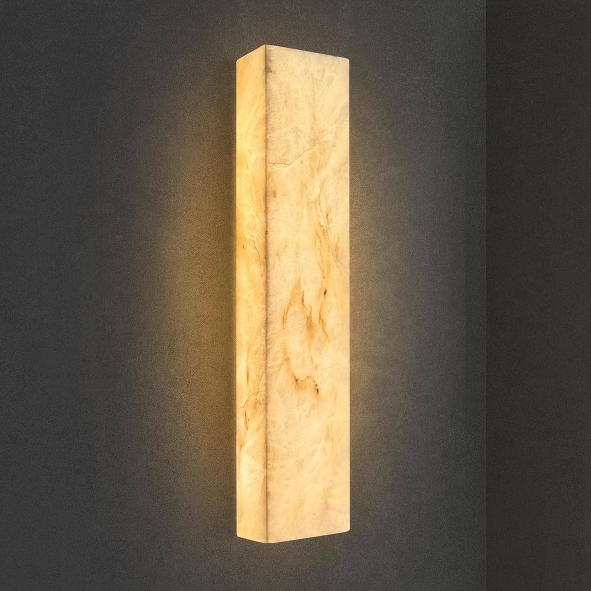 Rectangular natural marble wall sconce with vertical illuminated glass panel