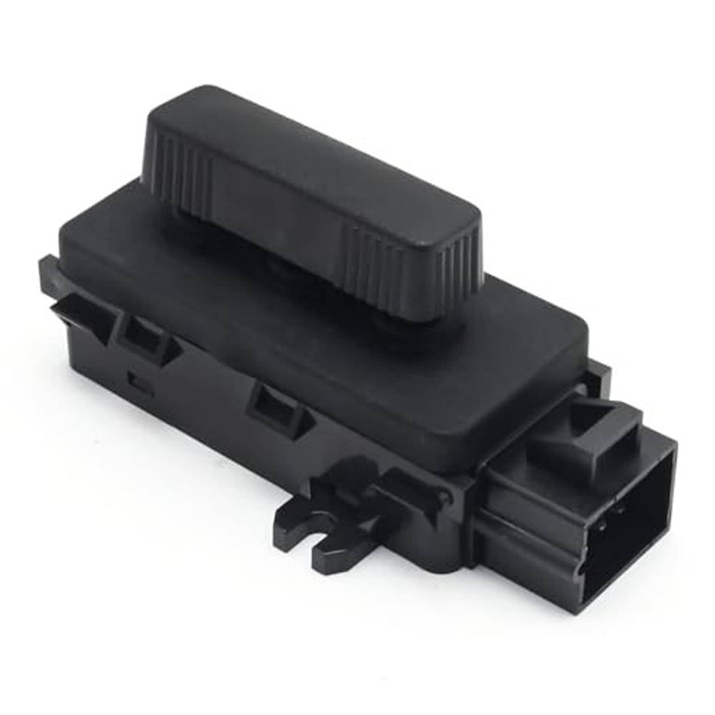 Black power seat adjustment switch with raised ribbed button and wiring plug