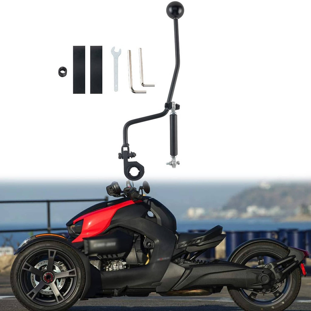 Black forward/reverse hand shifter lever kit for Can-Am Ryker, with mounting hardware