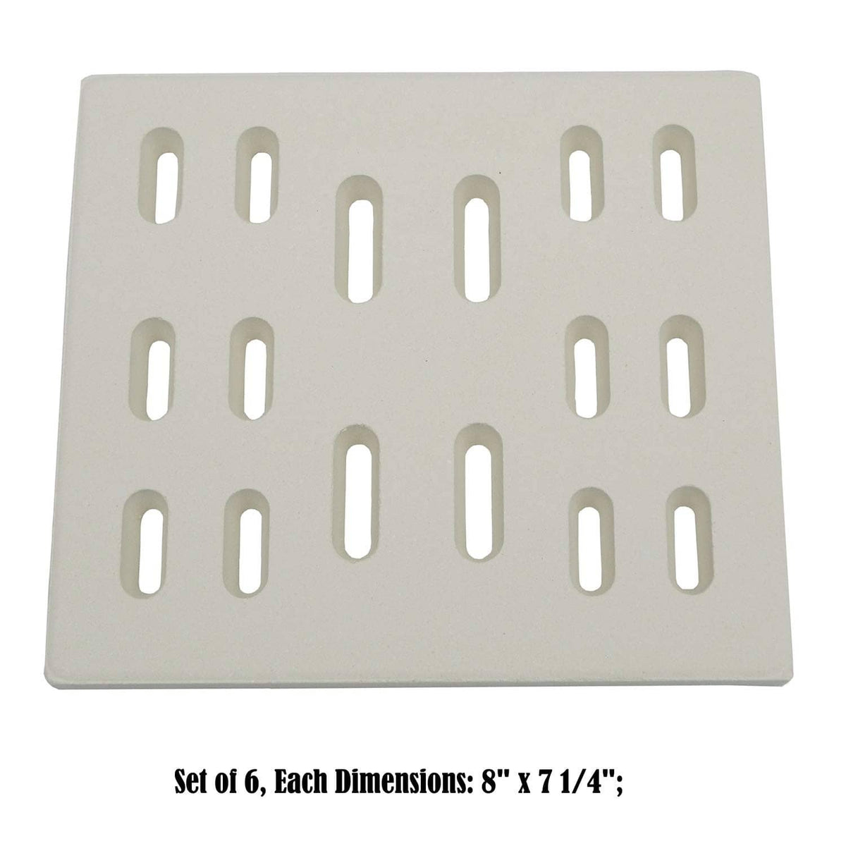 Ceramic radiant burner cover plate, rectangular with multiple vent slots and holes