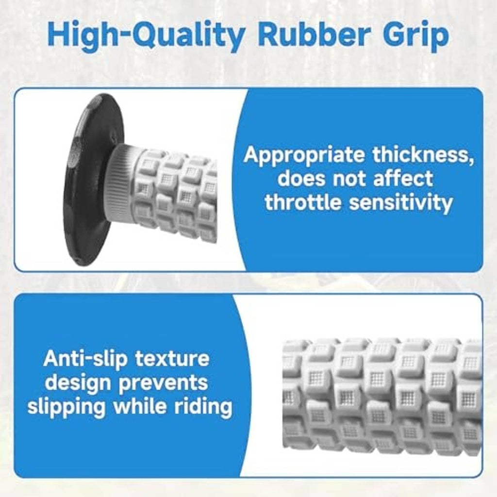 Gray textured twist throttle grip with anti-slip rubber pattern and black end housing