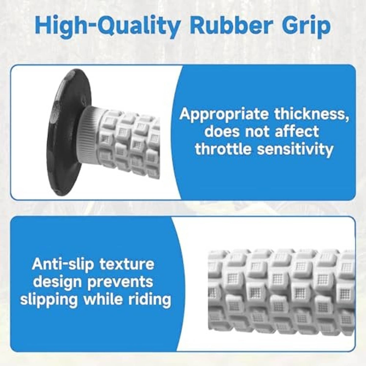 Gray textured twist throttle grip with anti-slip rubber pattern and black end housing