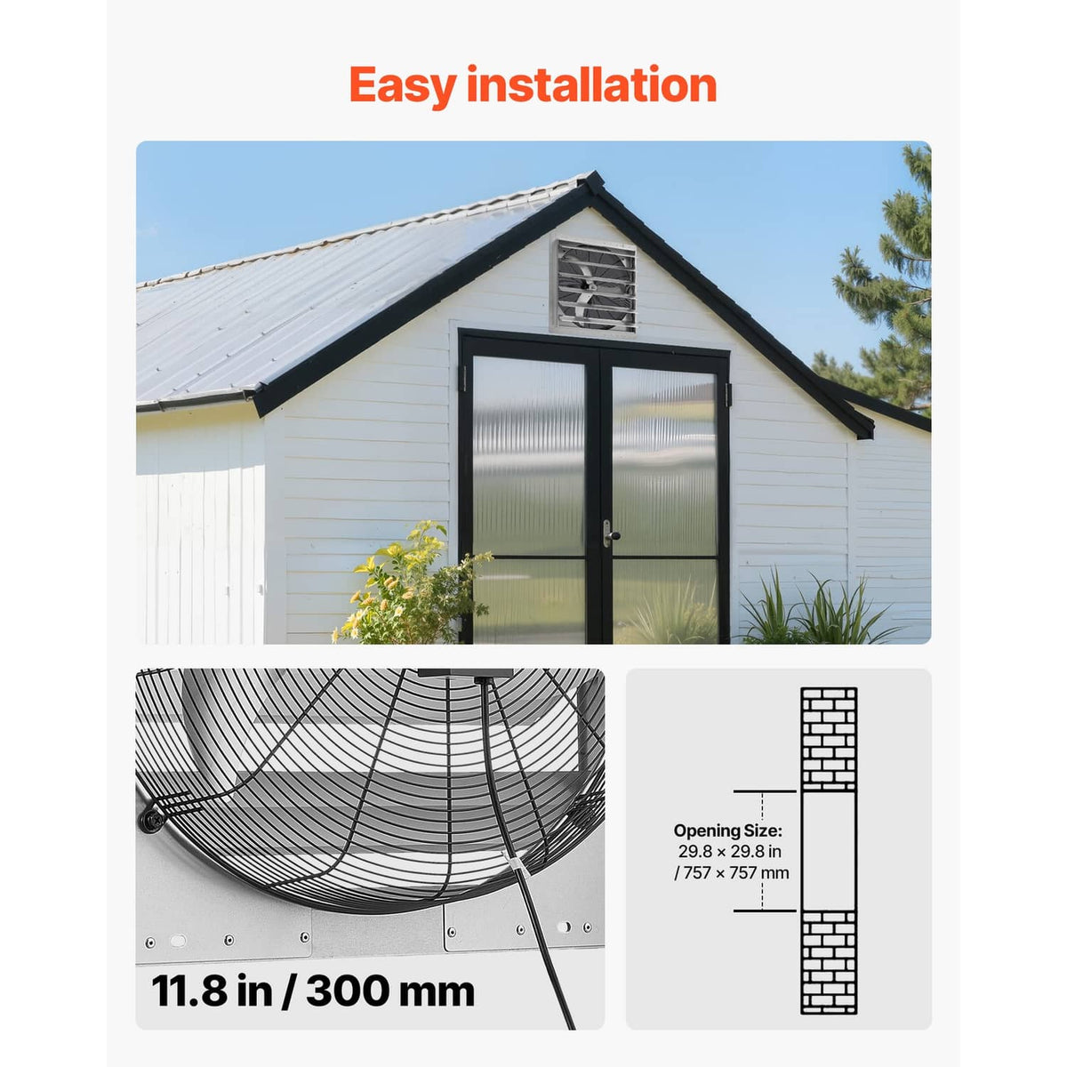 Wall-mounted exhaust fan installed on an exterior wall with louvered shutter