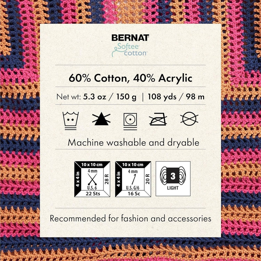 Yarn label card: 60% cotton, 40% acrylic, machine washable and dryable