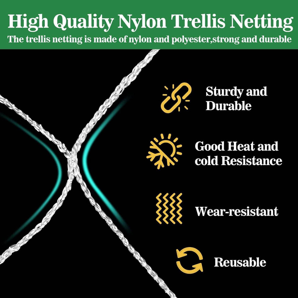 Square trellis netting with white rope-like strands forming an X-cross grid pattern.