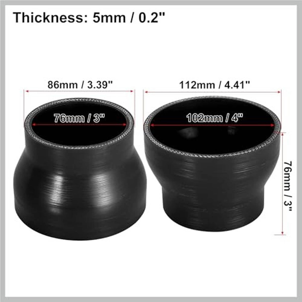 Black silicone reducer coupler, thick 5mm wall, wider to narrower straight fit