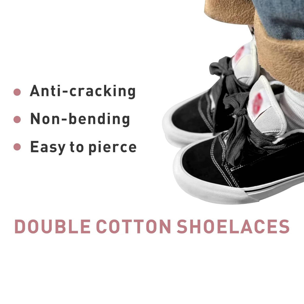 Black and white cotton shoelaces with sneaker laces threaded through eyelets