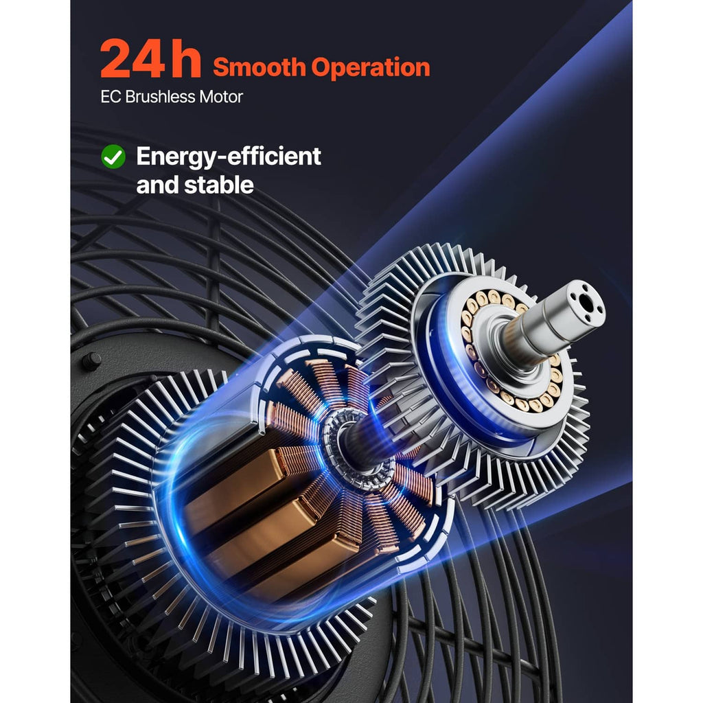 EC brushless motor internal fan part with blue-lit blade and heat-sink design