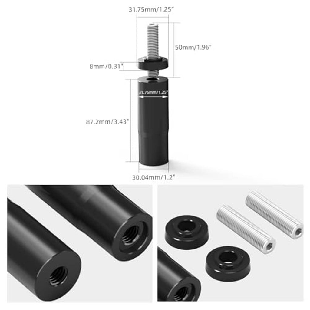 Black riser extension leg with threaded stud, plus close-up views