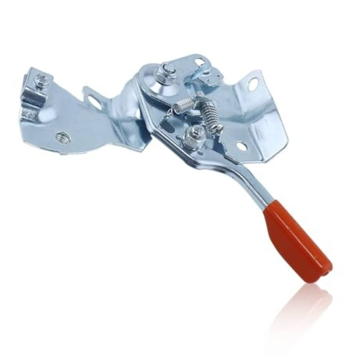 Throttle control lever arm assembly with orange grip and silver metal mounting bracket