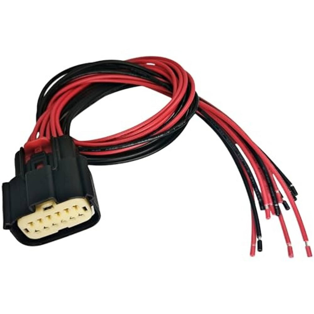 12-pin headlight wiring pigtail with black/red cable and three red leads