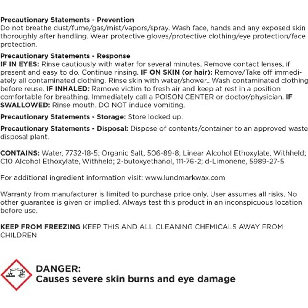 Lundmark Coil Cleen precaution and danger labels on container