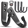 Black heavy-duty wall coat hooks, five U-shaped hangers with screw holes