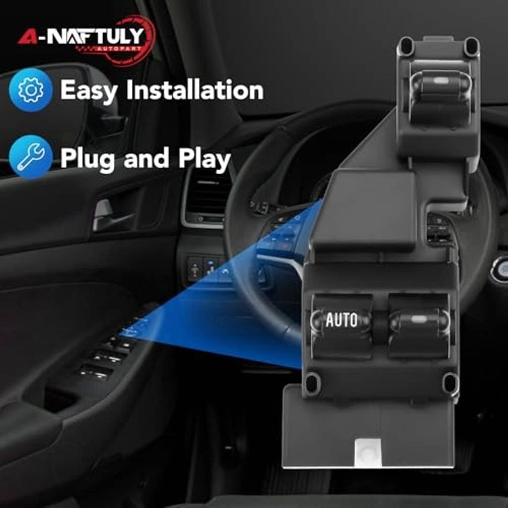 Black power window switch module with AUTO label and control buttons