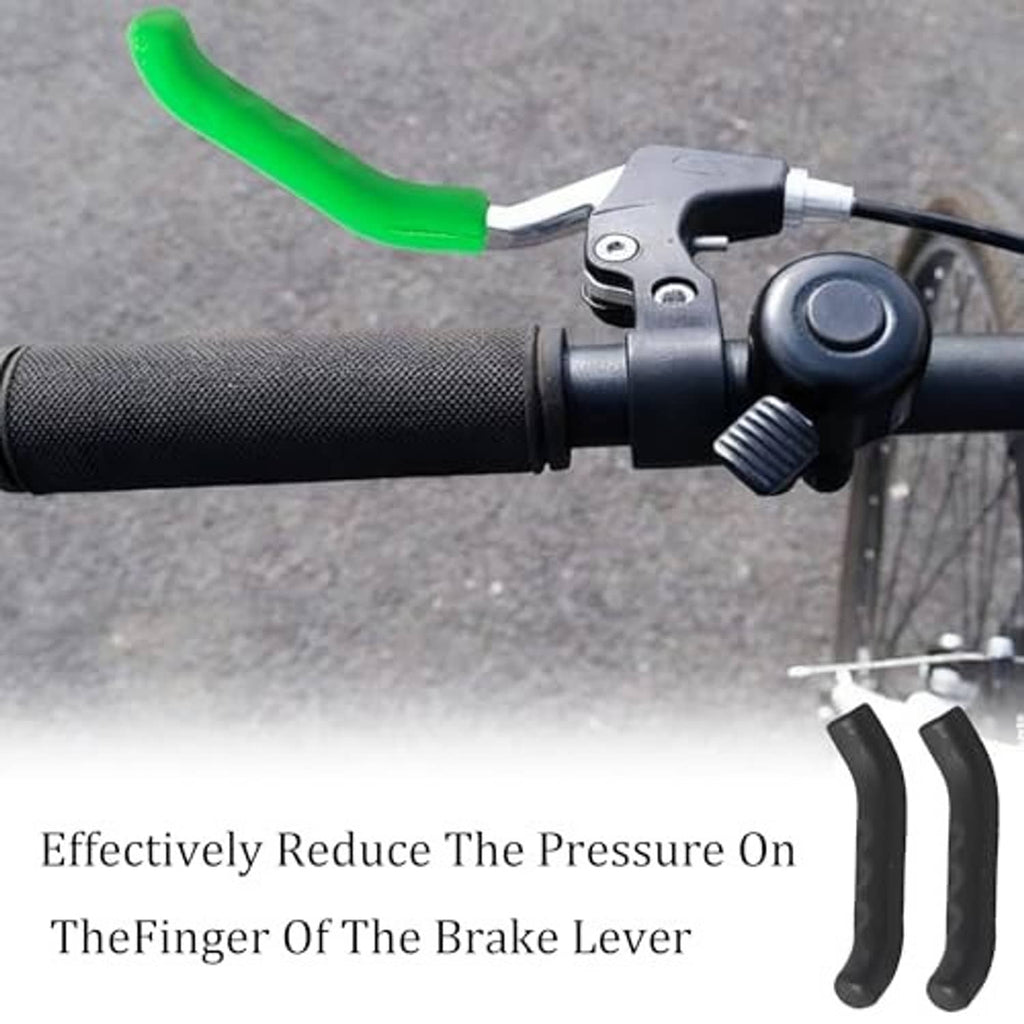 Green silicone brake lever grip cover on handlebar-mounted brake lever
