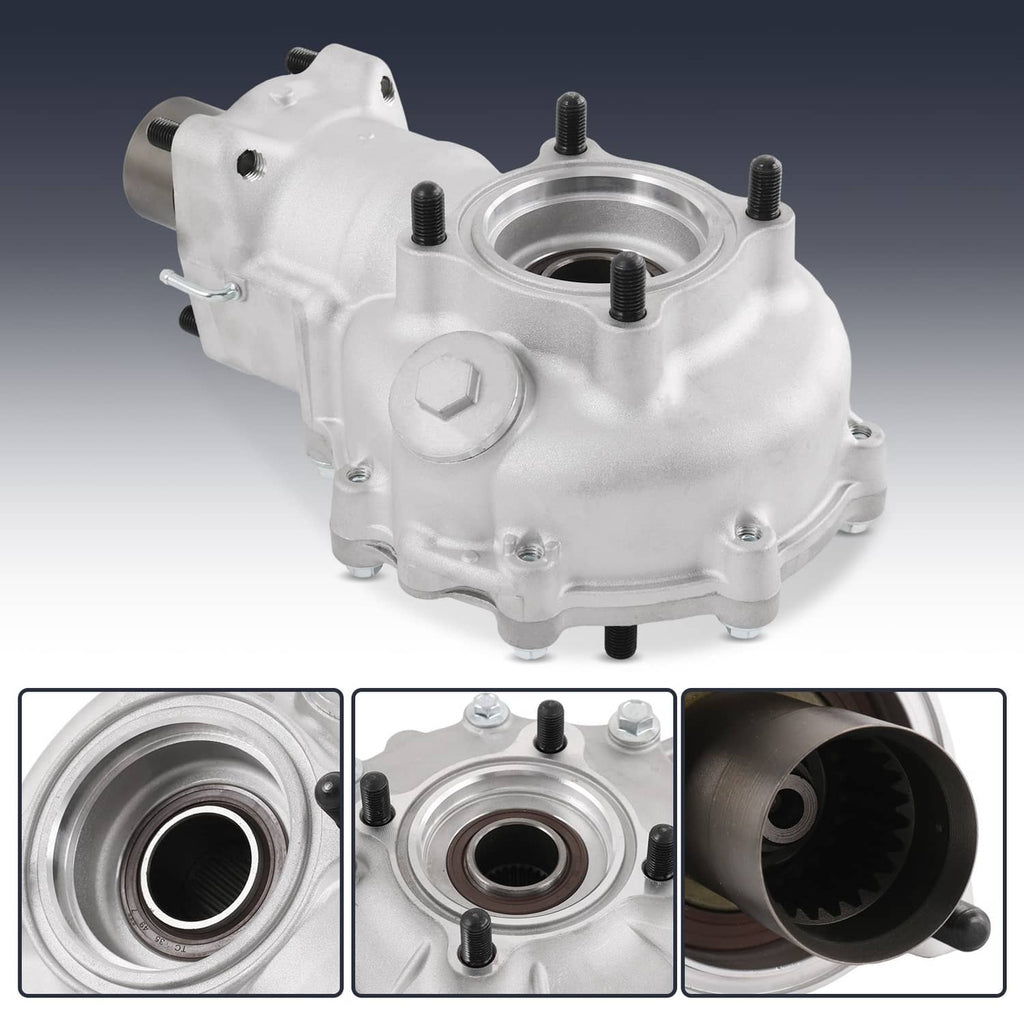 Rear differential assembly housing with mounting bolts and circular center bearing bore, silver