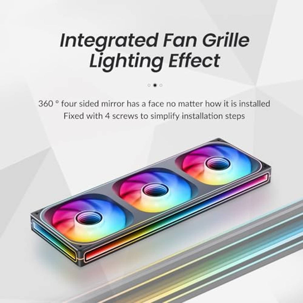 360mm PC case fan with triple RGB lights and integrated grille mirror-style frame