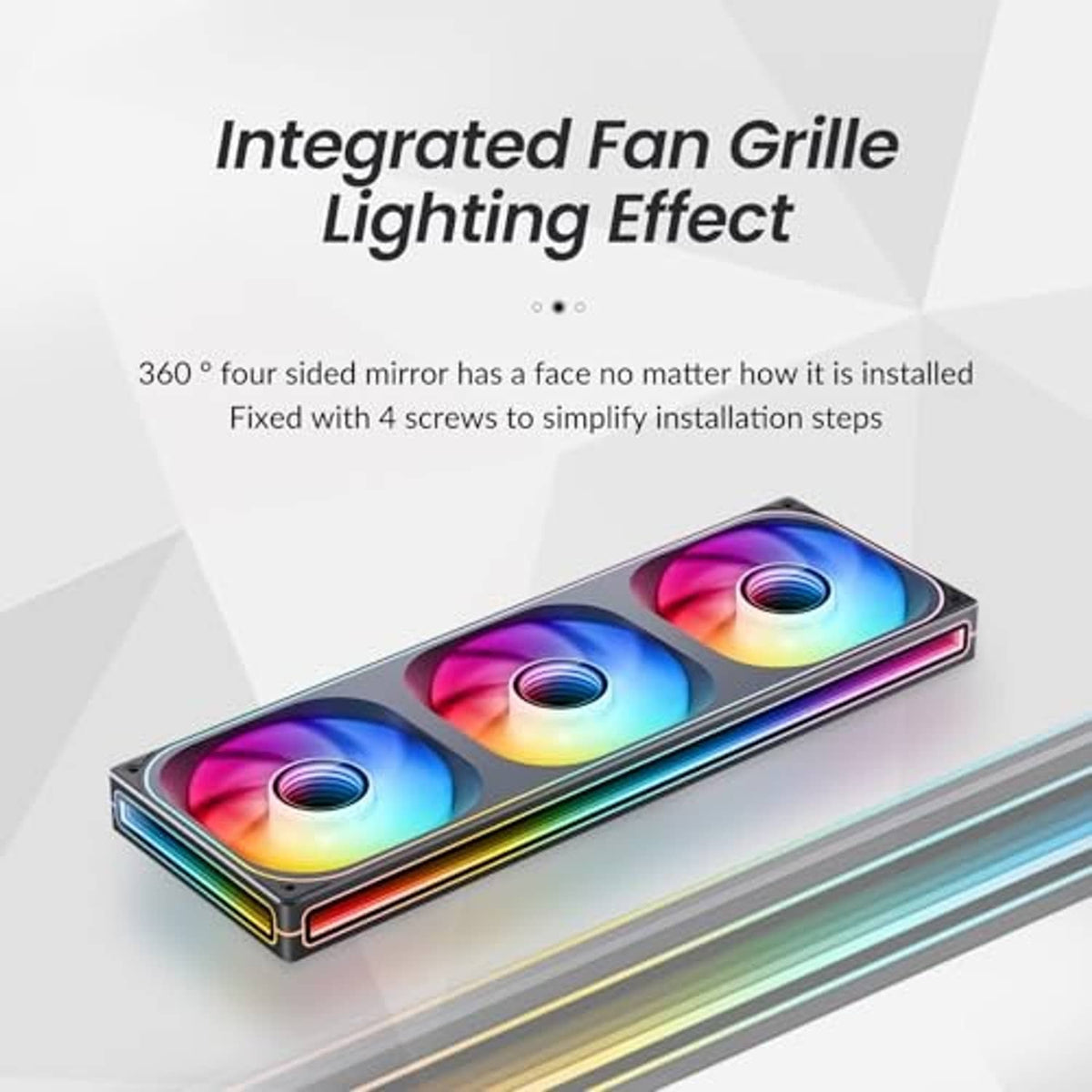 360mm PC case fan with triple RGB lights and integrated grille mirror-style frame