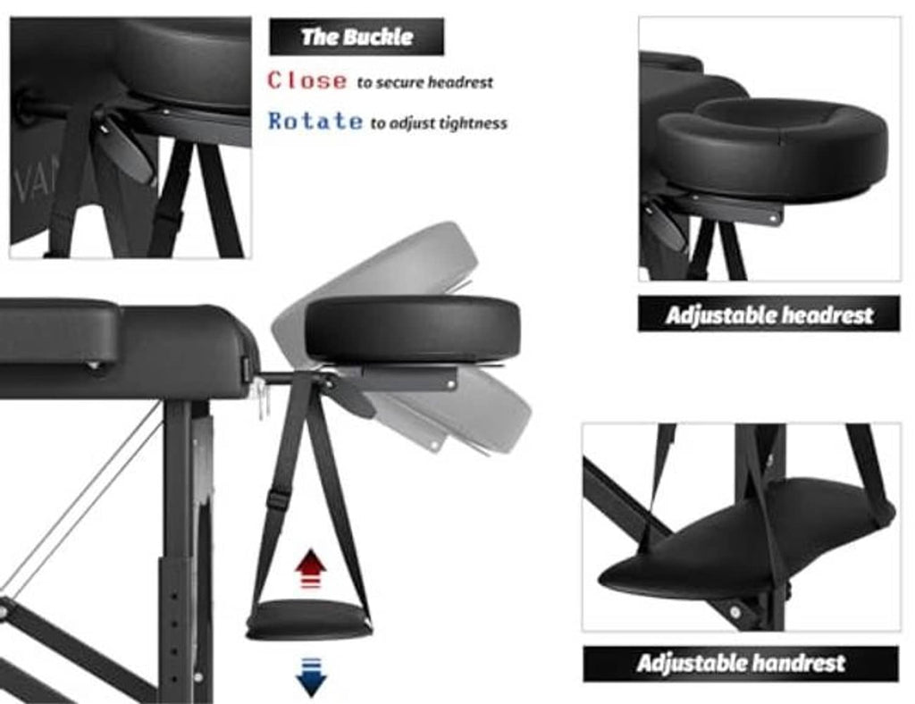 Adjustable headrest and armrest massage table for secure, customized positioning