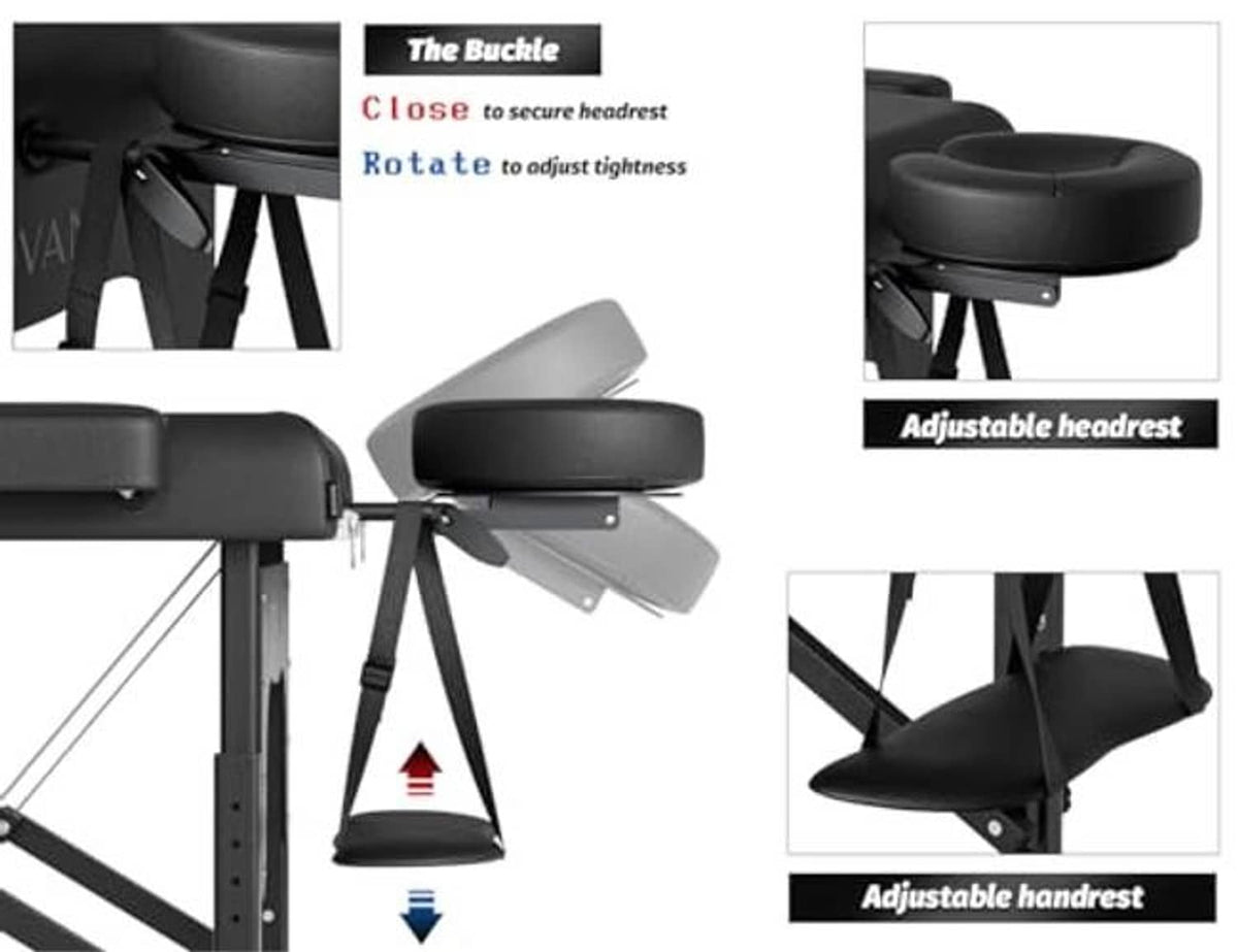Adjustable headrest and armrest massage table for secure, customized positioning