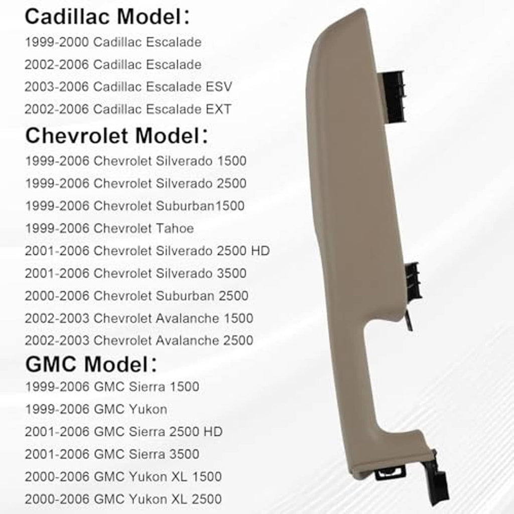 Beige front door armrest cover with black mounting pegs and side notch