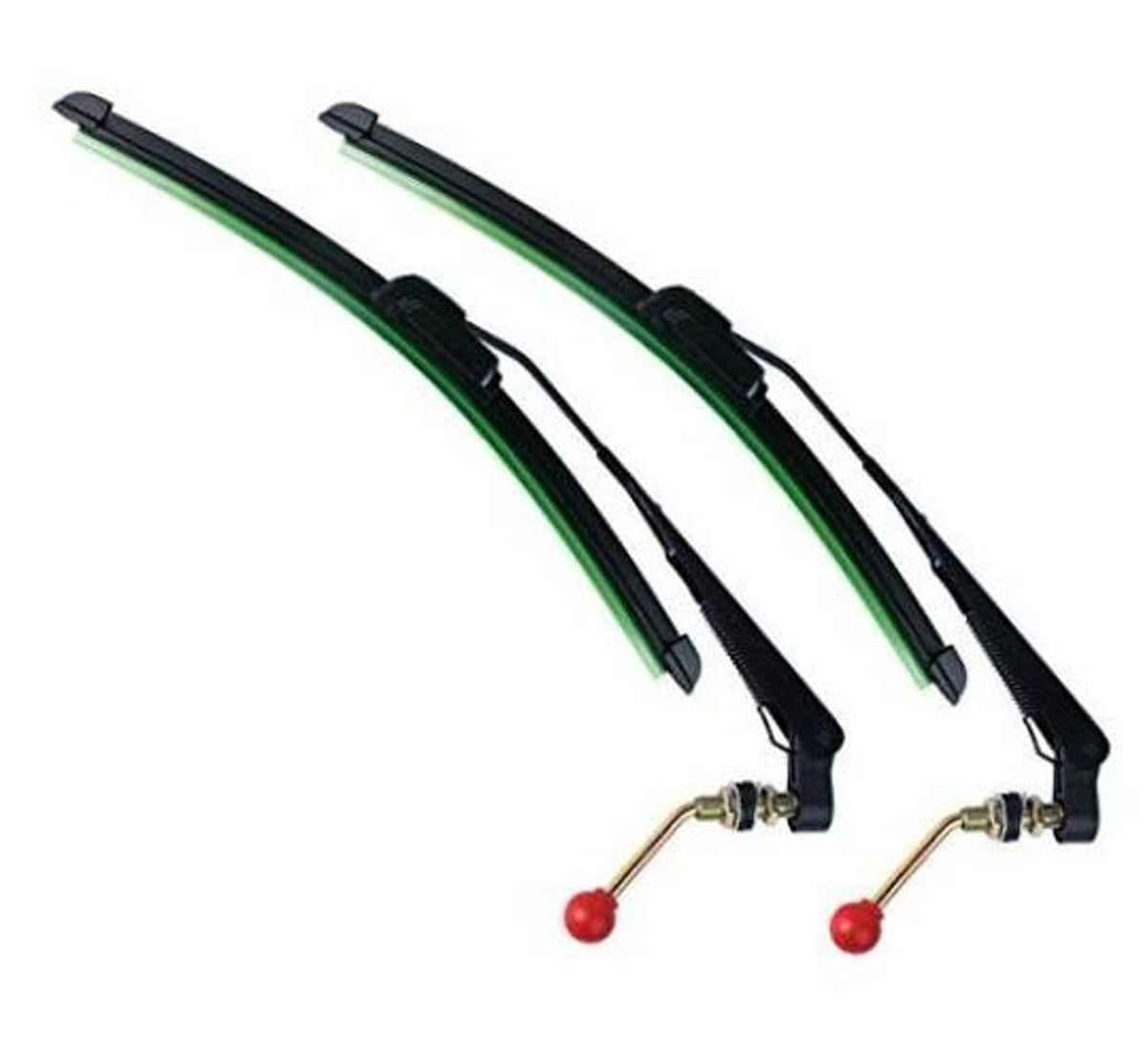 Manual UTV windshield wiper kit with two green/black blades and red hand levers