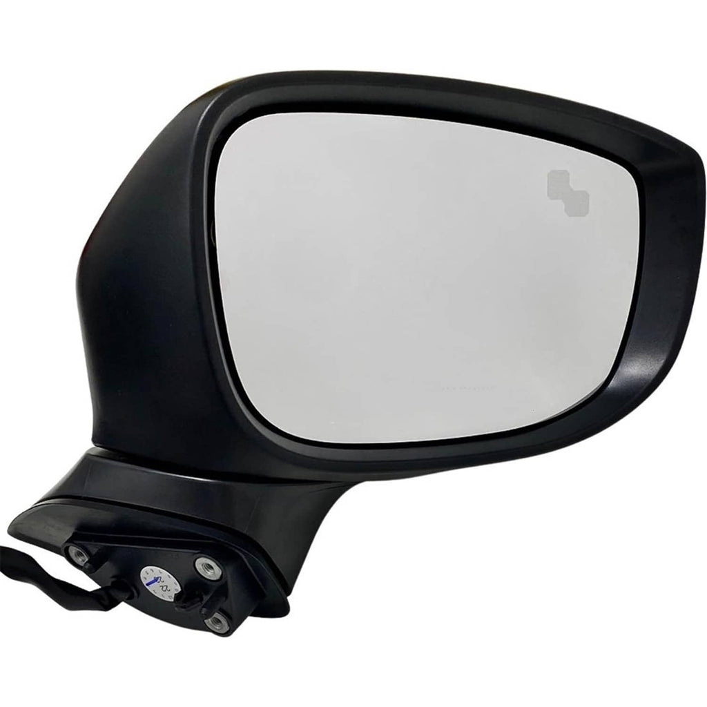 Passenger side mirror with reflective glass panel and black outer housing