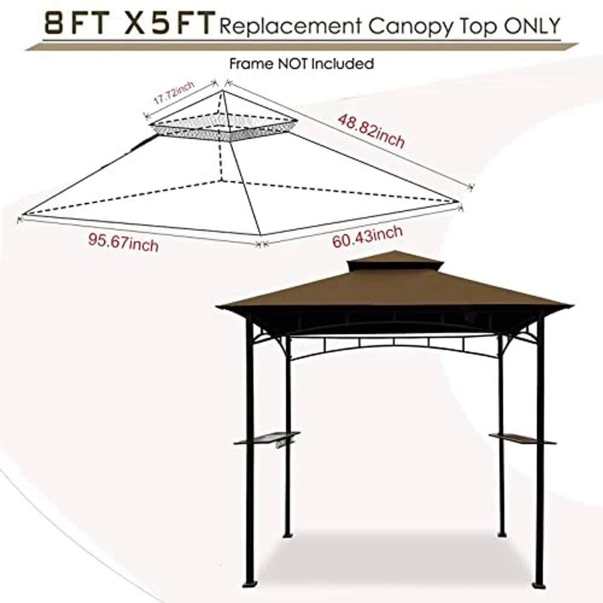 Brown replacement canopy top only, 8 ft x 5 ft, no frame included