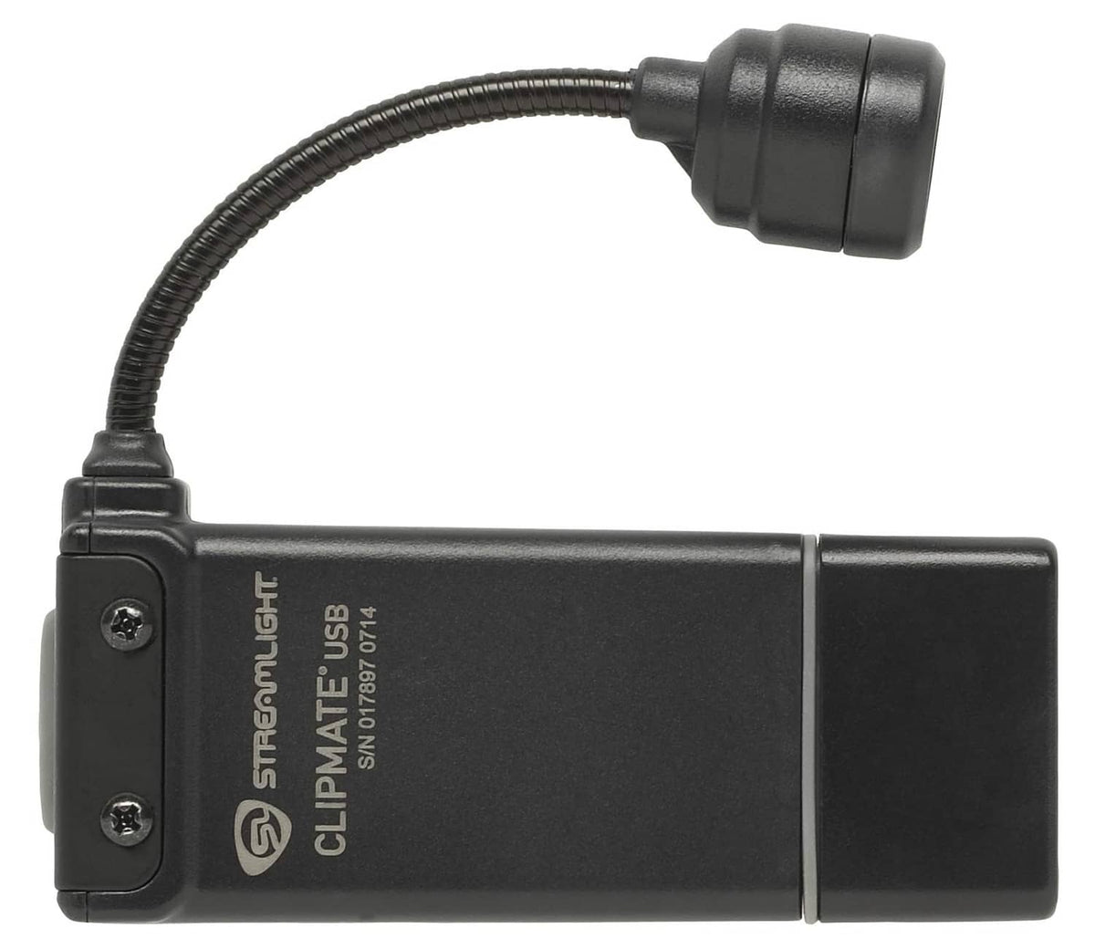Black ClipMate light with coiled cable and front-mounted controls, close-up