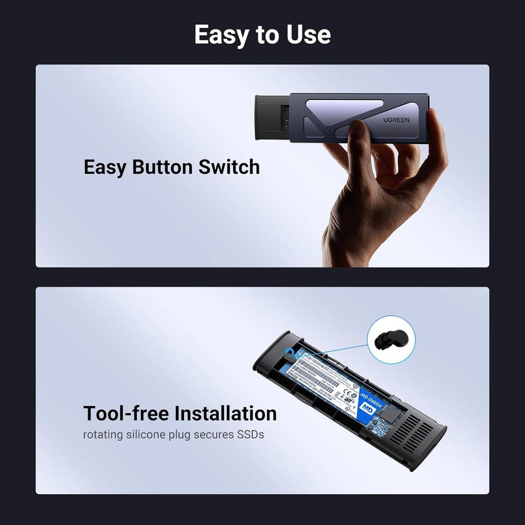 UGREEN NVMe SSD enclosure with easy switch and tool-free installation design