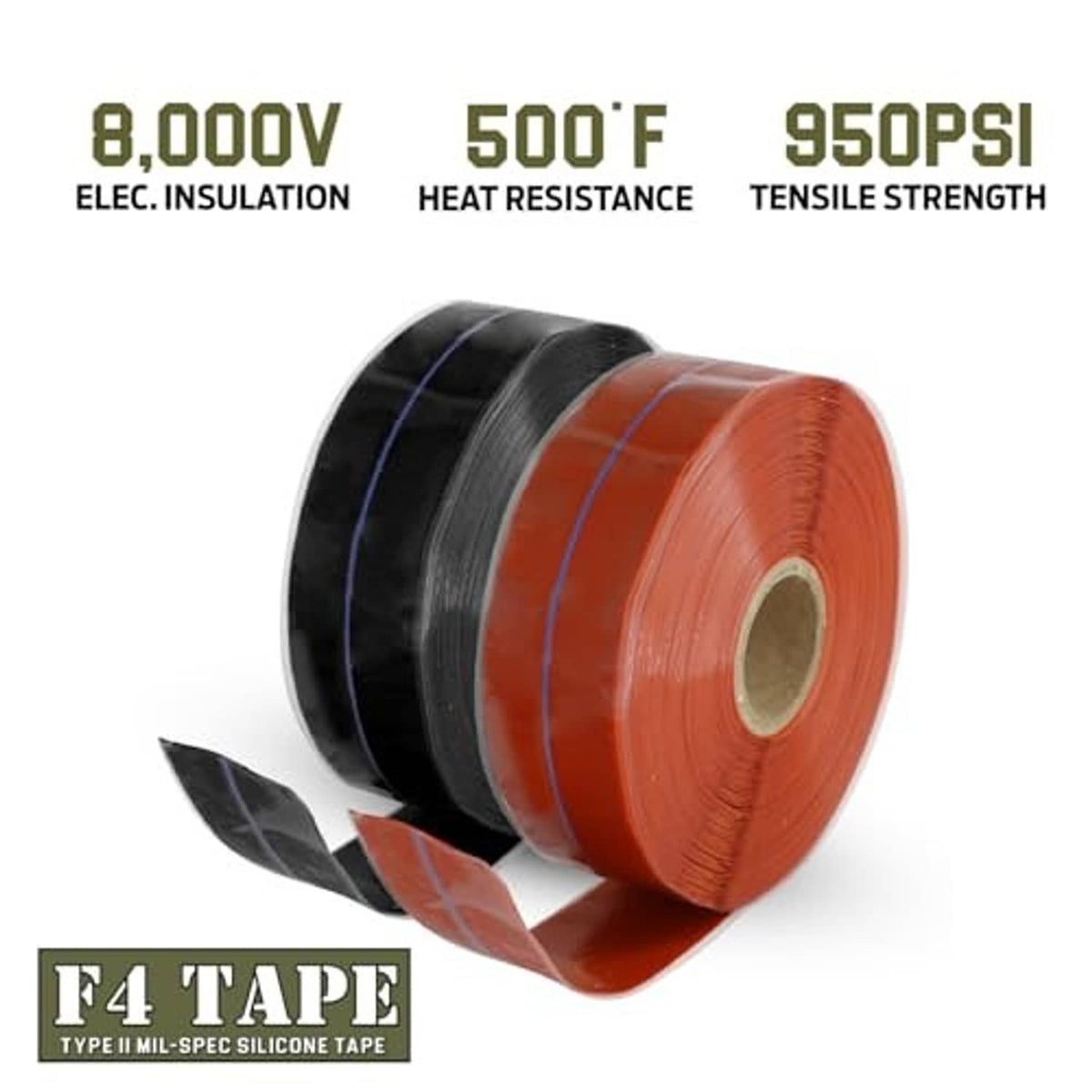 Orange and black self-fusing silicone tape rolls with loose cut pieces