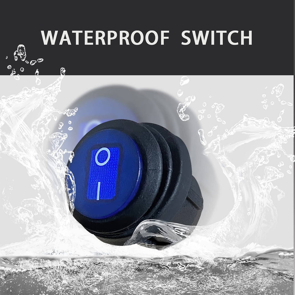 Waterproof round rocker toggle switch with blue LED illuminated