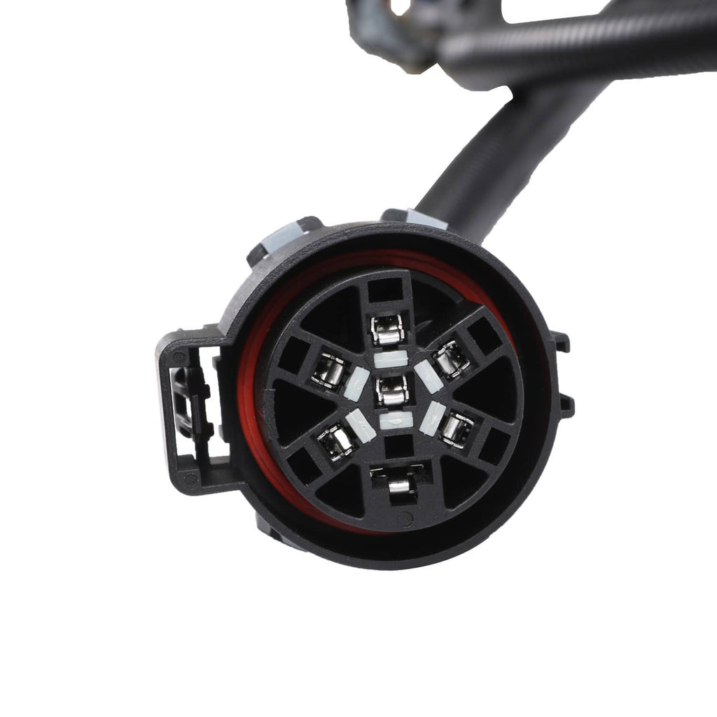 Round T-style connector with terminal pins in black housing