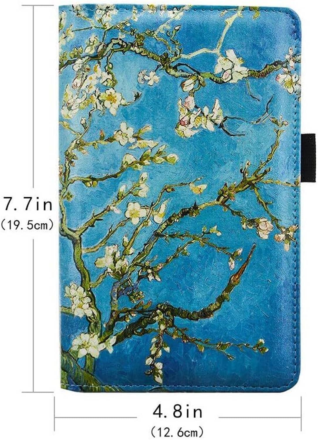 Floral server book cover, blue blossoms on branches; 7.7 in height shown