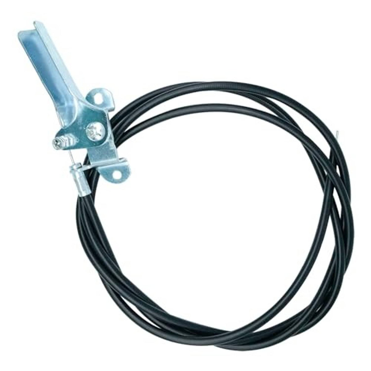 Throttle cable assembly with black cable loops and silver clamp bracket