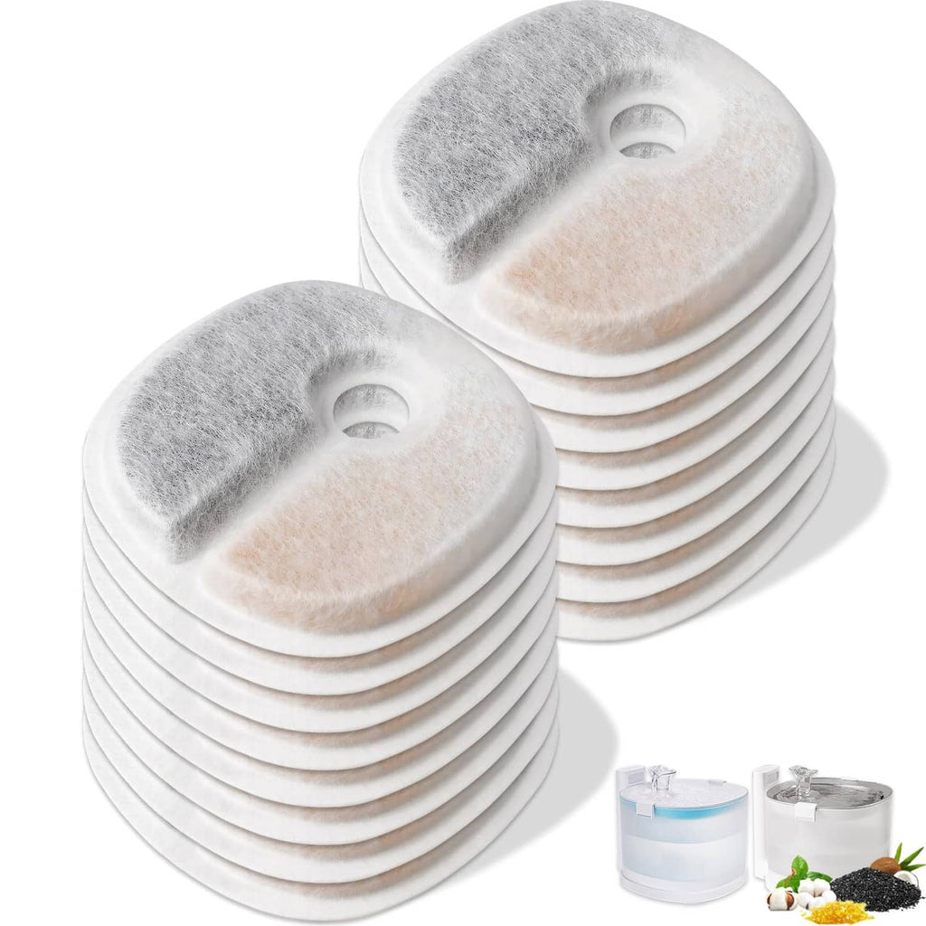 Pack of 16 round replacement filter pads, gray and beige with center hole