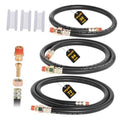 Set of 3 black air brake hoses with brass fittings labeled 30 in, 54 in, 72 in