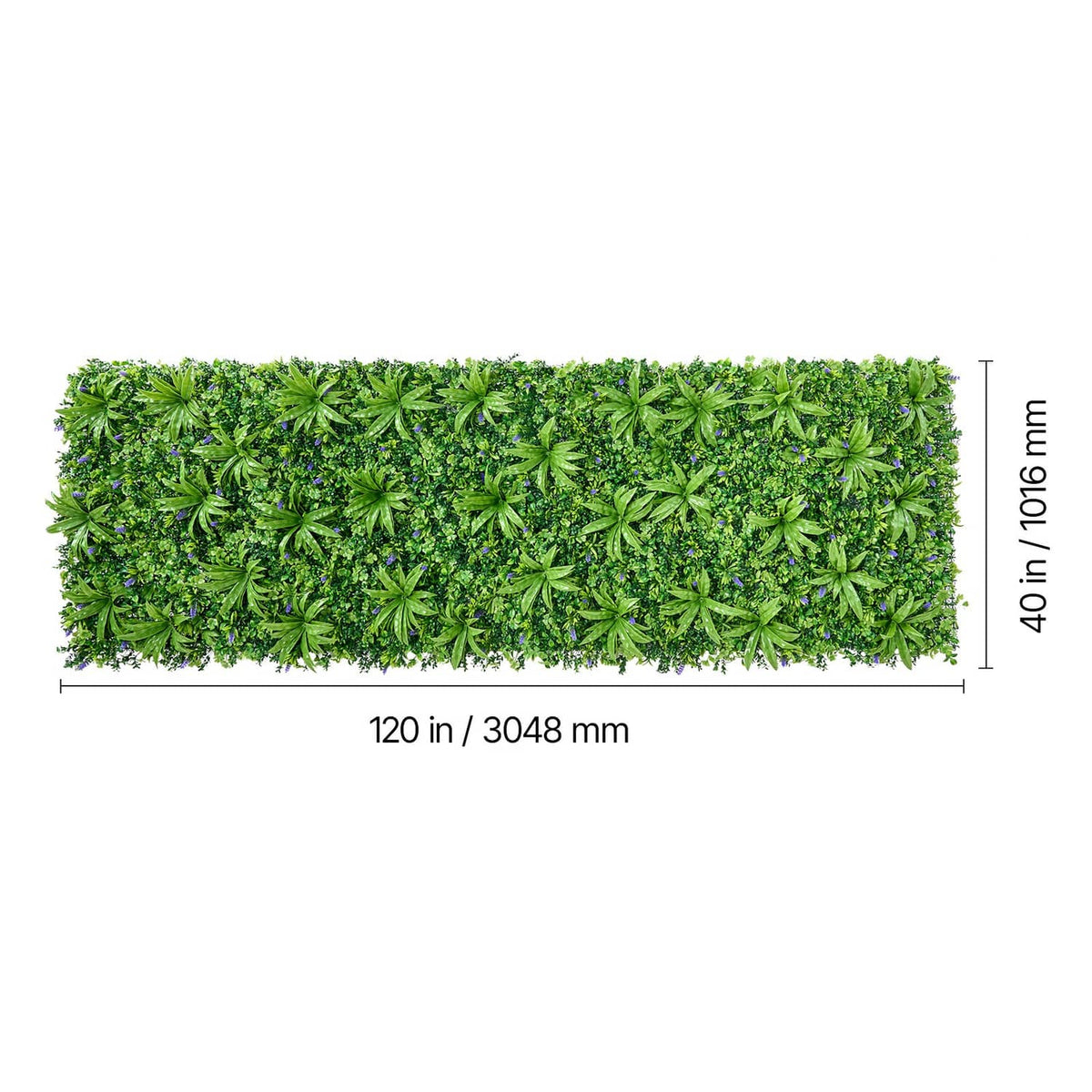 Artificial boxwood greenery wall panel, rectangular shape with dense green leaf texture.