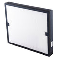 Replacement HEPA air filter with dark frame and white pleated media, 16x19 in