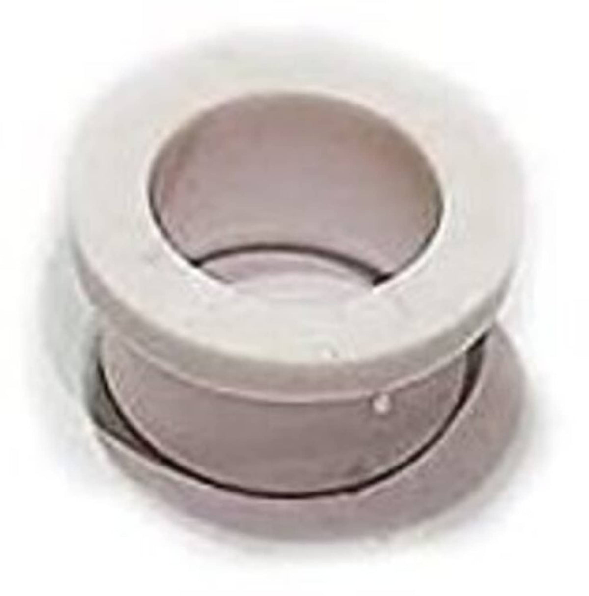 Light gray rubber bushing with black inner ring and concave ends