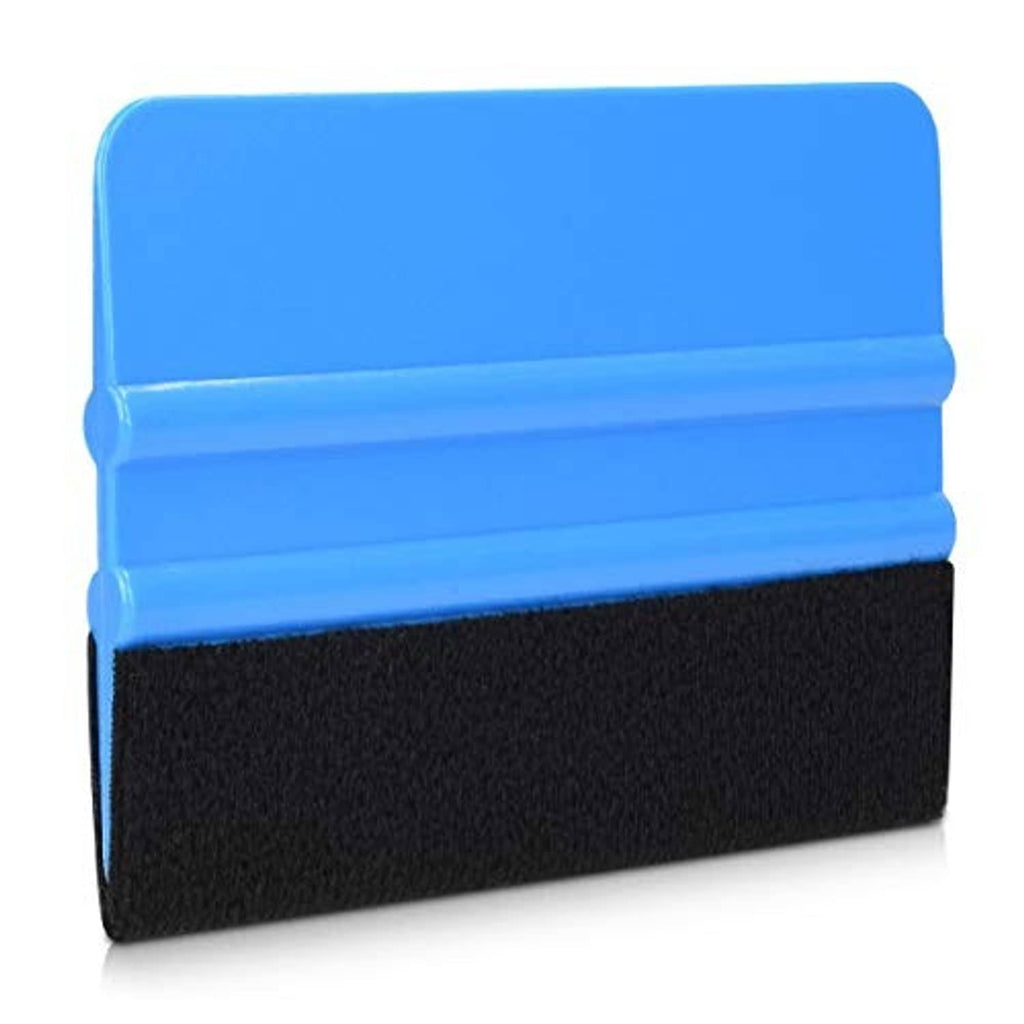 Plastic felt edge squeegee with blue body and black felt cleaning edge