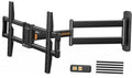 Black corner TV wall mount bracket with long full-motion arms and tilt pivot hardware